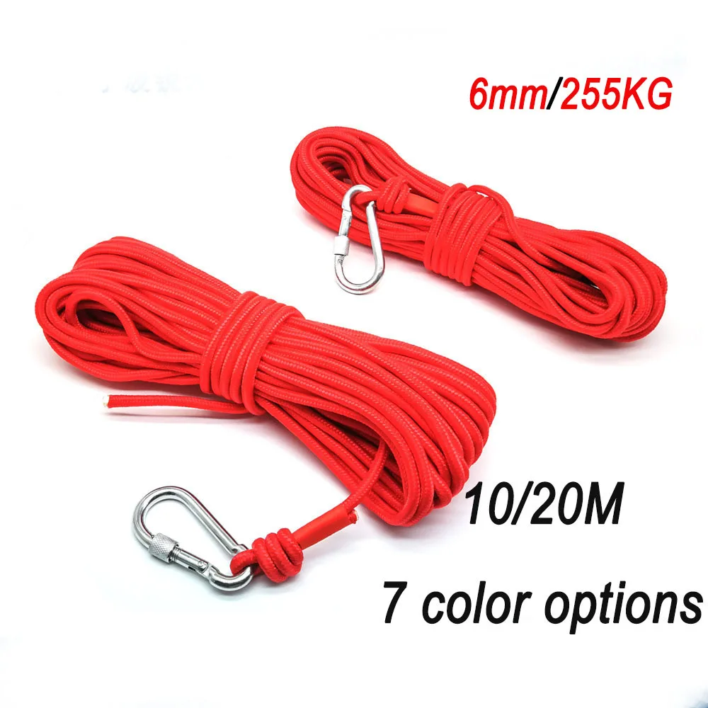 

New Fishing Magnet Rope 10/20 Meters, 7 color Nylon Rope Braided Rope Heavy Rope With Safe Lock,Diameter 6Mm Safe And Durable