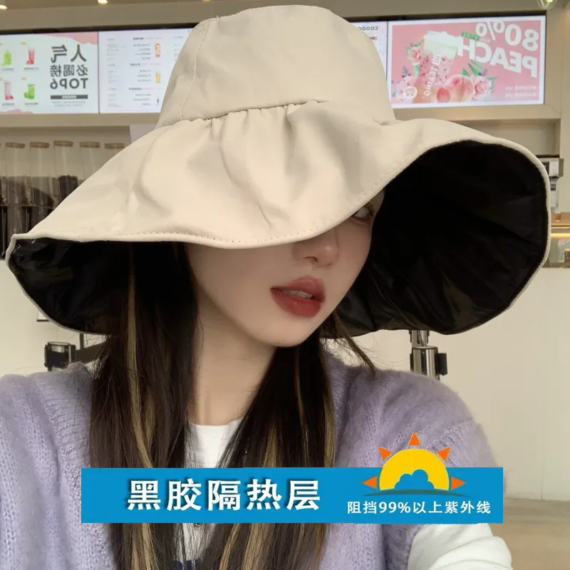 

New Sun Hat Women Wide Brim UPF 50+ Anti-UV Protection Hiking Fisherman Cap Summer Solid Foldable Beach Bucekt Hat