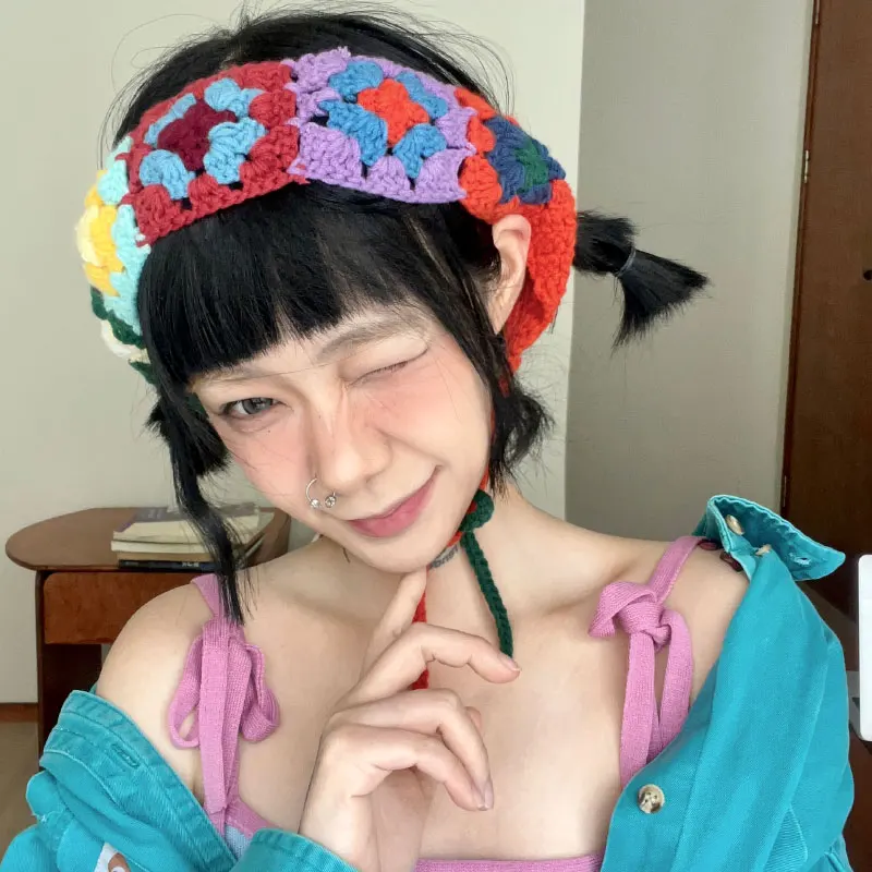 

Bohemian Sweet Cute Headbands for Women Spring Summer Ins Popular Korean Version Retro Knitted Wide Edge Mori Braided Headband