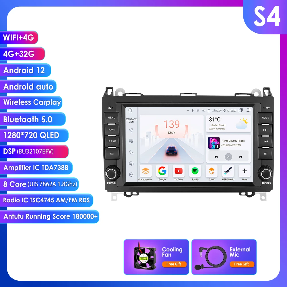 

DSP Carplay 4G-LTE 8 дюймов Android 14 автомобильный радиоприемник мультимедийный плеер для Mercedes Benz W169 W245 B200 W906 Sprinter W639 Vito авторадио