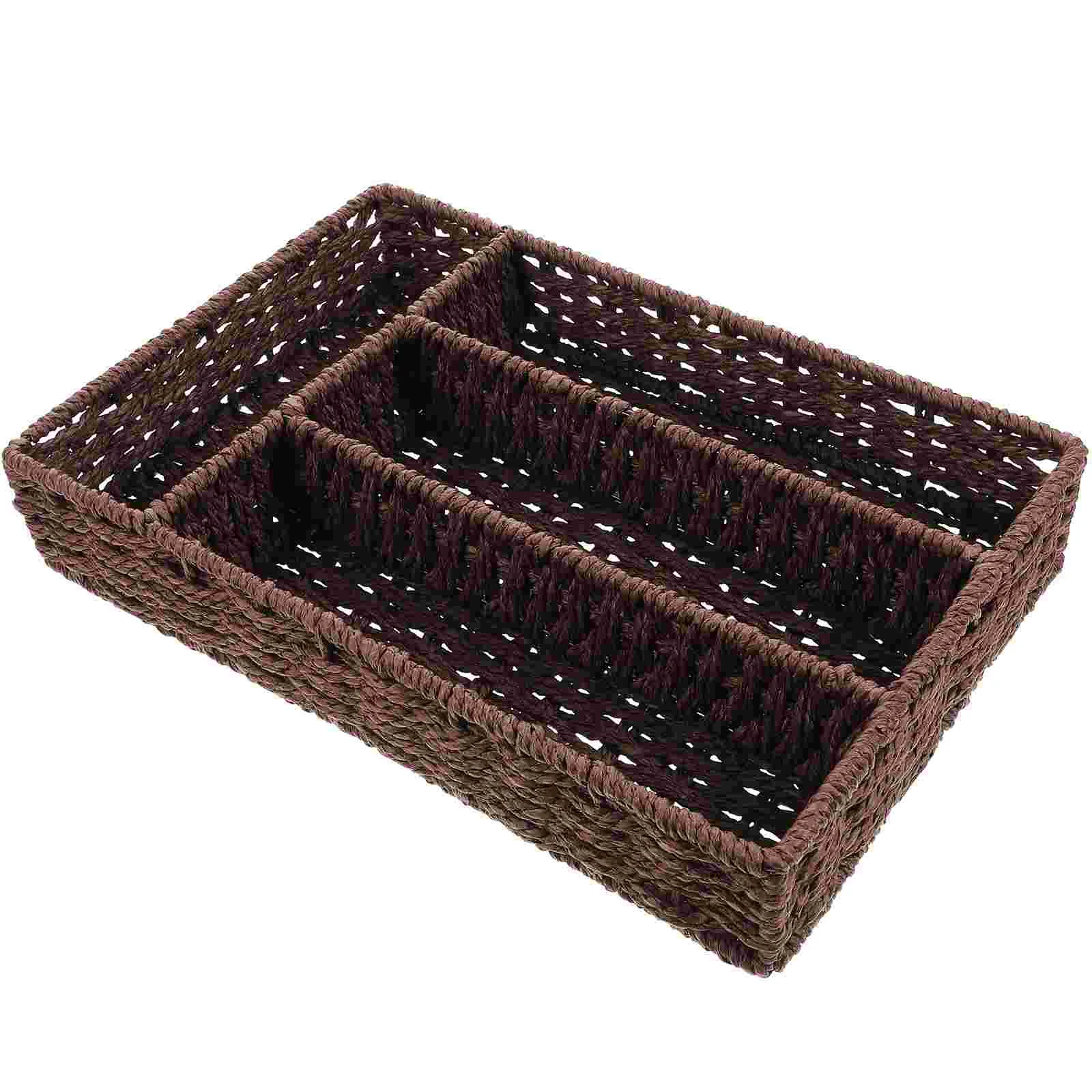 

Basket Storage Organizer Wicker Woven Coffee Holder Rattan Baskets Tea Packet Tray Station Cutlery Box Sugar Condiment Seagrass