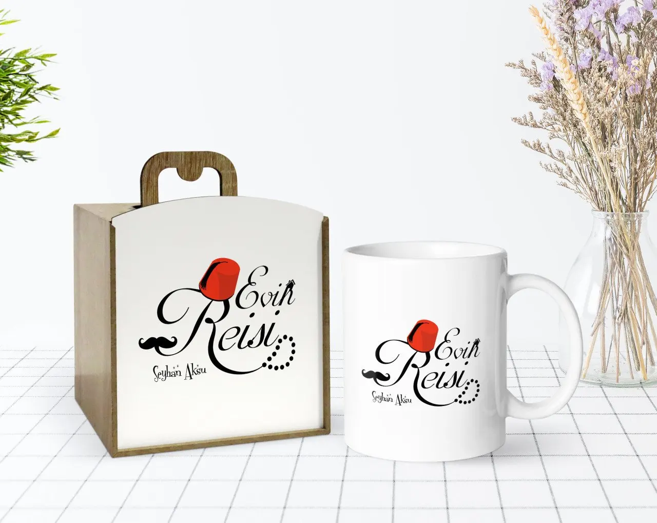 

Сделанный на заказ в деревянной коробке дом вождя дизайн белая кружка Bardak-1