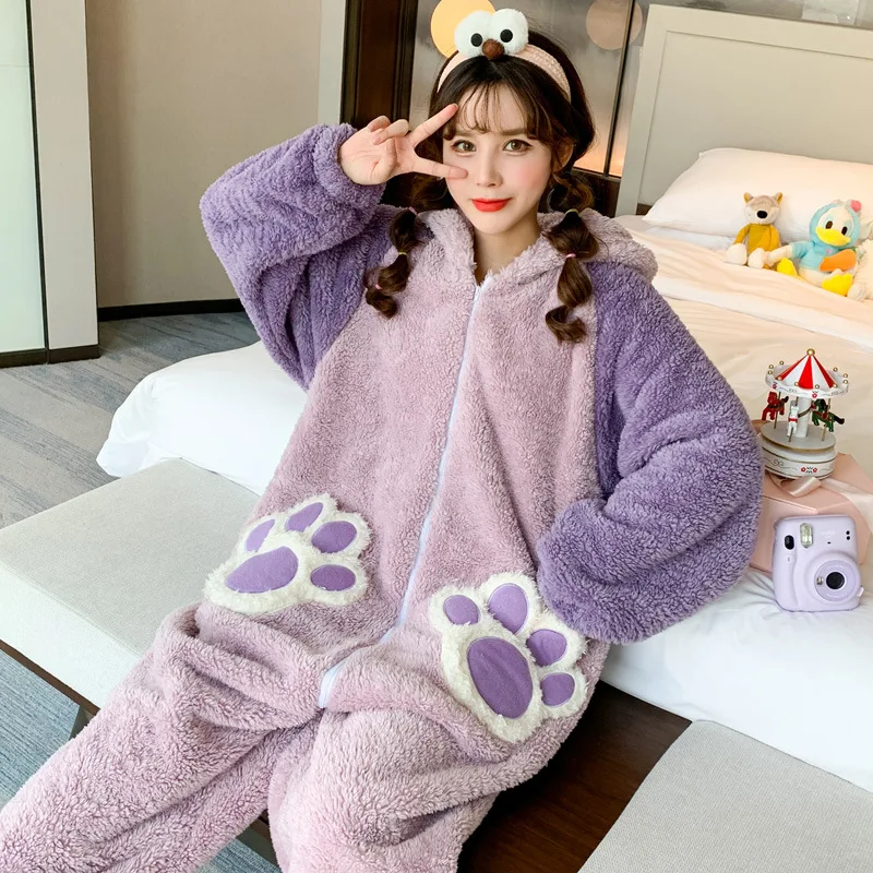 

Коралловая флисовая сиамская Пижама Аниме Фигурка женская зимняя утепленная Флисовая теплая спортивная одежда Рождественский подарок