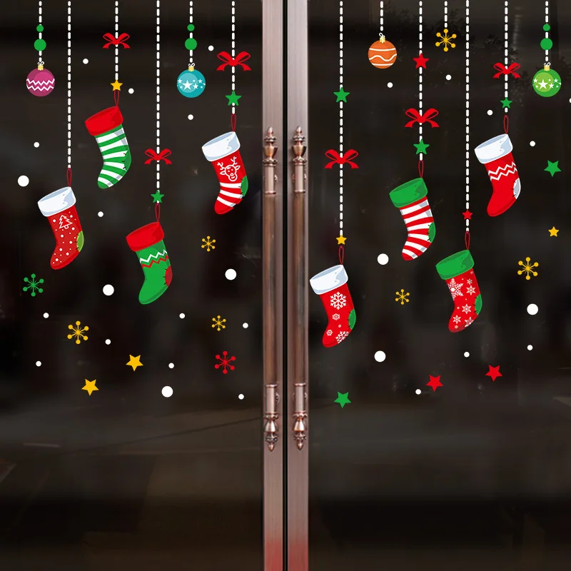 

Double-sided Color Christmas Wall Stickers Bedroom Living Room Shopping Mall Store Window Background Decoration Removable
