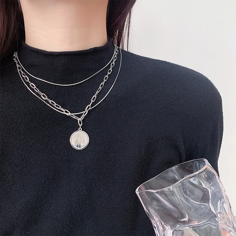 

WeSparking EMO Three Layers Chain Stainless Steel Pendant Necklace For Unisex Couples Free Shipping Items Fashion Jewelry