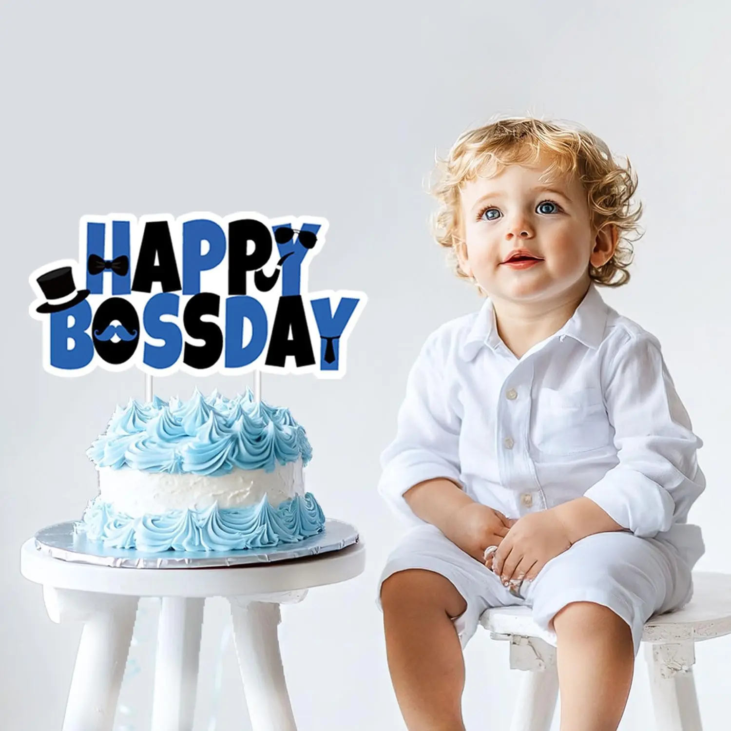 Топпер для торта Cheereveal Happy Bossday Boss Boy, украшения для детской вечеринки, синий, черный, двойной принт, декор для торта для мальчиков, 1-й, 2-й, 3-й (art.: 3920cedcedb1a) - 3920cedcedb1a