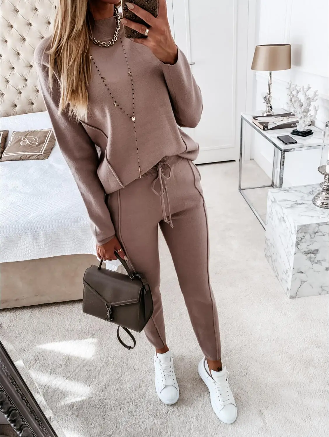

Winter Autumn Women Knitted SetTwo Piece Set Tracksuit Velvet Oversize Female Ropa De Chandal Mujer Invierno Casual Jogging Suit