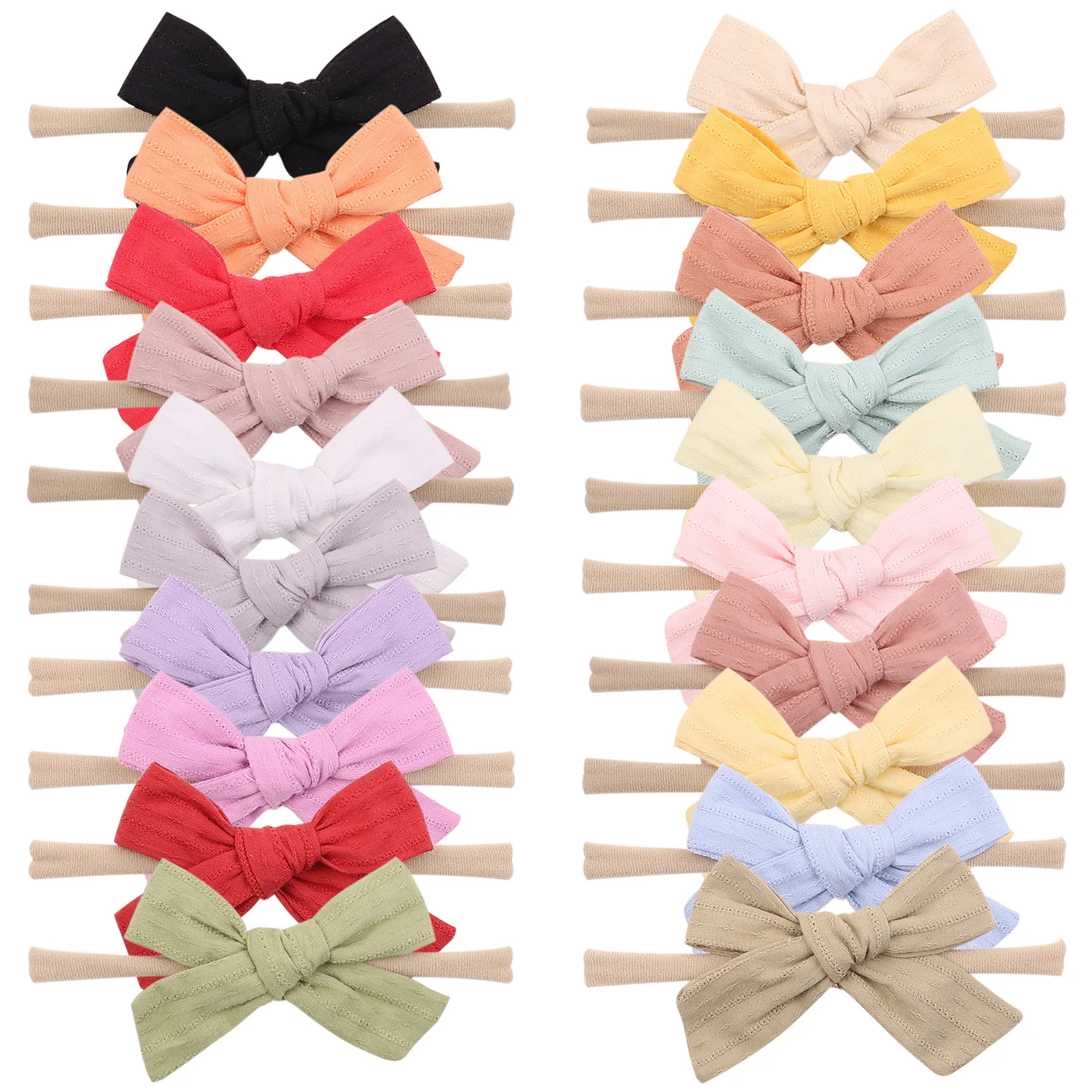 

2Pcs Solid Bowknot Baby Girls Headband Infant Elastic Nylon Hair Band Newborn Fabric Bows Headwear Hair Accessories