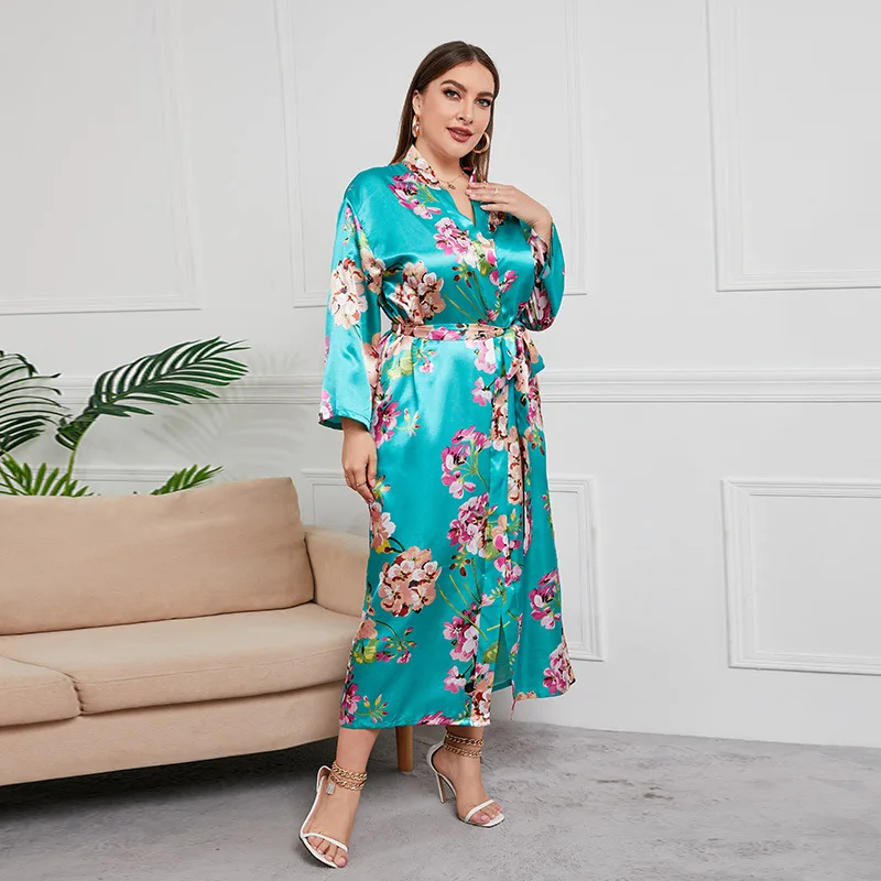 Woman Sleepwear Plus Size 5XL Lace Trim Satin Pajamas Set with Robe Sexy Faux Silk Pijamas Robe Sets Casual Home Clothes Nightwe