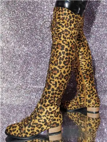 

Прямая поставка; Замшевые высокие сапоги до бедра на шнуровке с круглым носком цвета хаки; Эластичные женские сапоги выше колена на низком каблуке; Размер 47