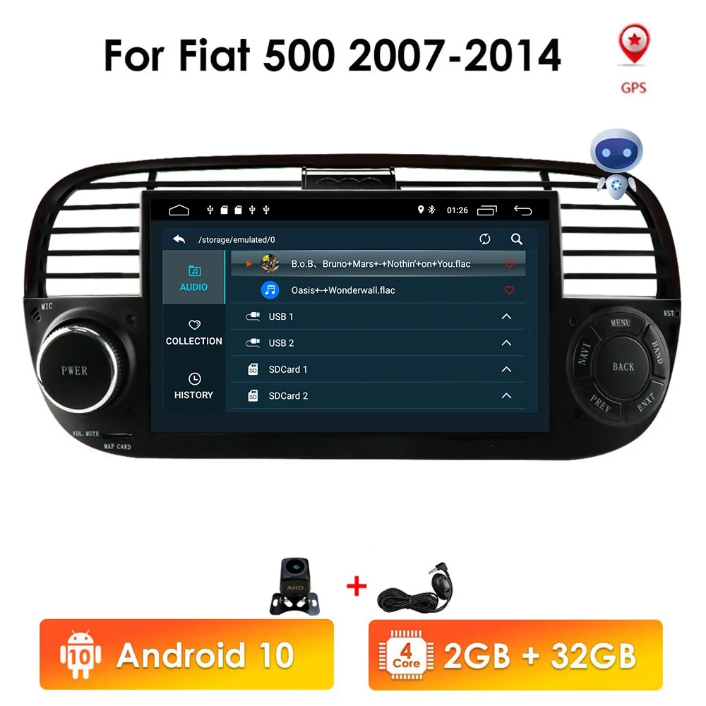 

In Stock DSP IPS Android 10.0 Quad Core Car Dvd media Player FOR FIAT 500 Radio GPS DPS WIFI 4G Bluetooth Steering wheel Control