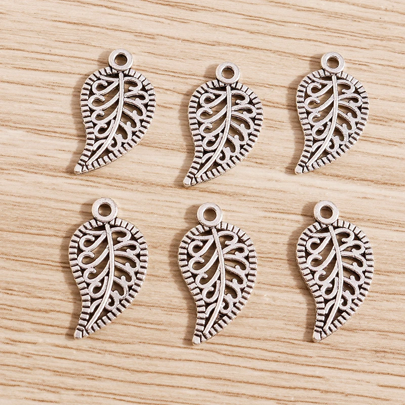 

50pcs 10x19mm Retro Silver Color Alloy Tree Leaf Charms Pendants for Jewelry Making Necklaces Earrings DIY Crafts Accessories