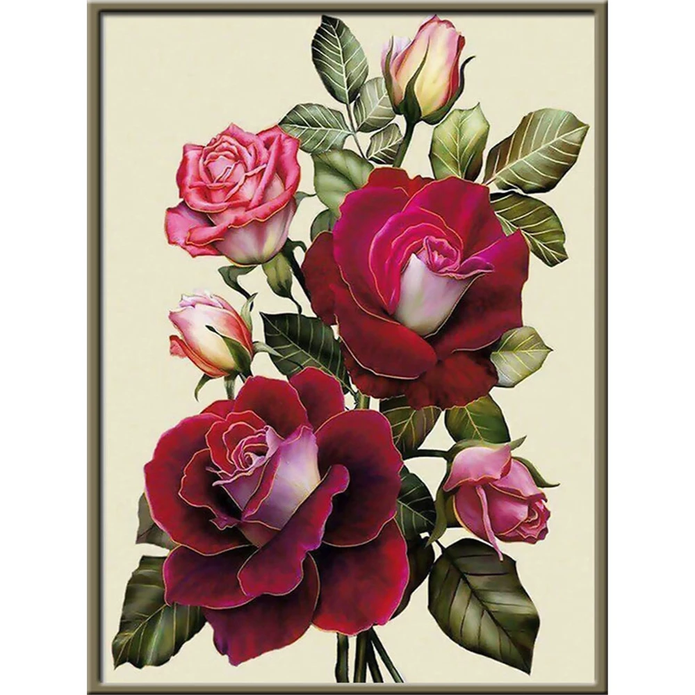 

Flowers Rose DIY Cross Stitch 14CT 25CT 28CT Embroidery Kits Needlework Craft Set Cotton Thread Printed Canvas Home Decoration