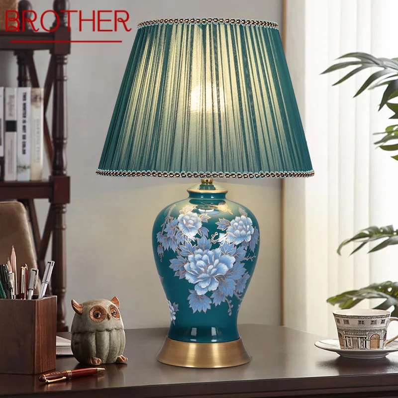 

BROTHER Modern Table Lamp LED Creative Touch Dimmable Blue Ceramics Desk Light For Home Living Room Bedroom Decor