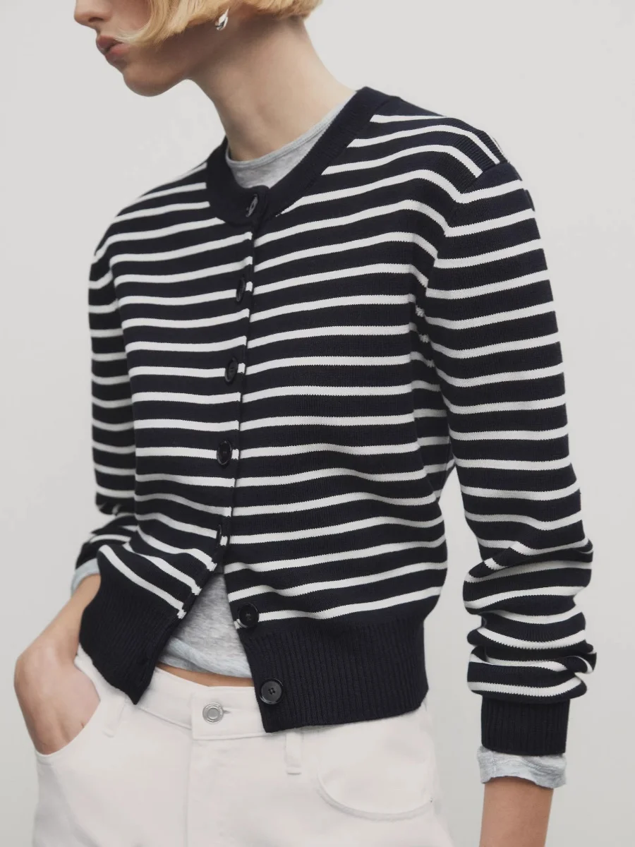 MD Женская одежда Повседневный пригородный свитер в полоску с темпераментом