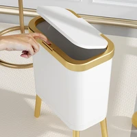 15l luxury golden trash can large capacity trash bin for kitchen bathroom creative high foot push type plastic garbage trash bin