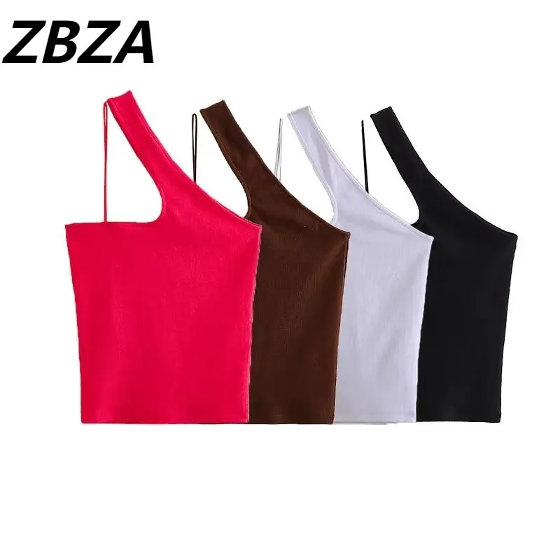 

ZBZA Women 2023 New Fashion Summer Multicoloured Dissymmetry Tops Vintage Backless Individuality Female Chic Tops