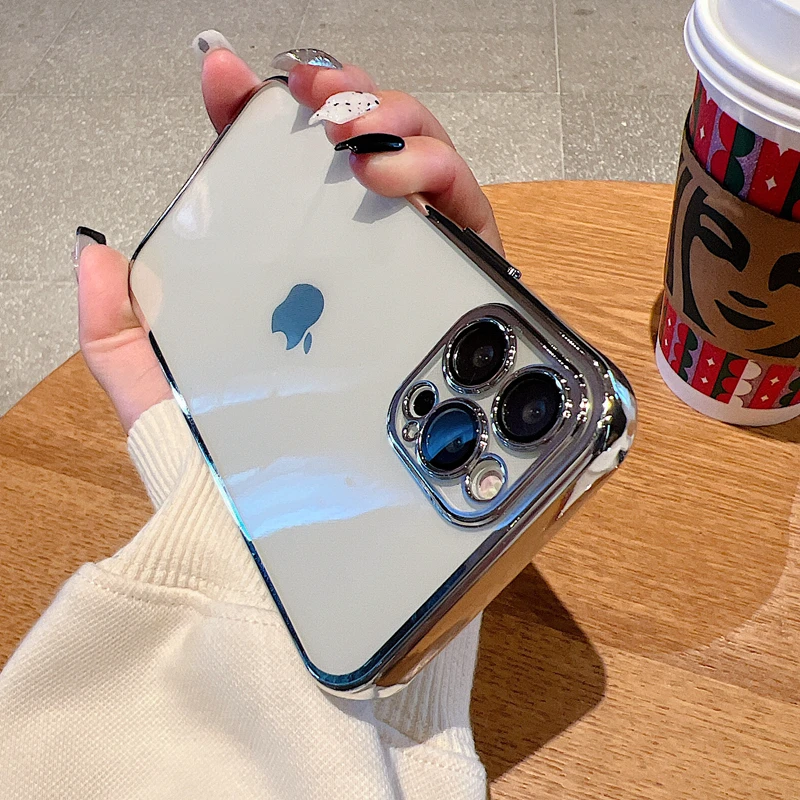 for iphone 13 12 11 pro max plating frame clear phone case for iphone x xs xr 7 8 plus se luxury soft silicone transparent cover free global shipping