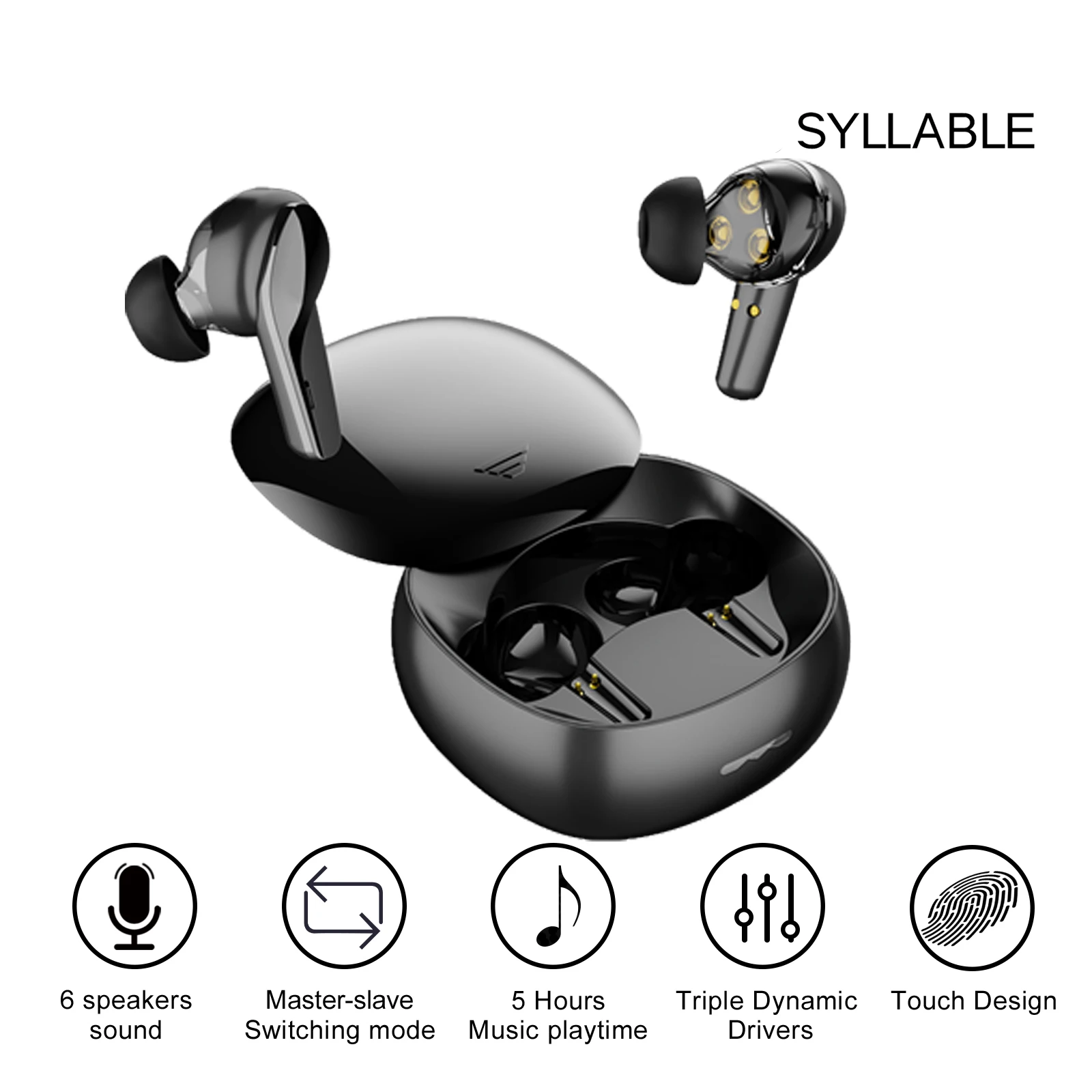 

SYLLABLE WD1100 TWS Earphones 6 Speaker Sound True Wireless Stereo Earbuds Triple Dynamic Drivers Touch SYLLABLE WD1100 Headset