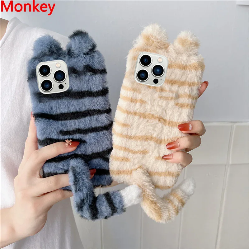 

3D Fluffy Cat Phone Case Plush For Xiaomi Redmi Note 11 10 9 Pro 11S 10S 9S 10T 9T 11E 10A 10C 9A 9C Mi 11T Shockproof Soft Case