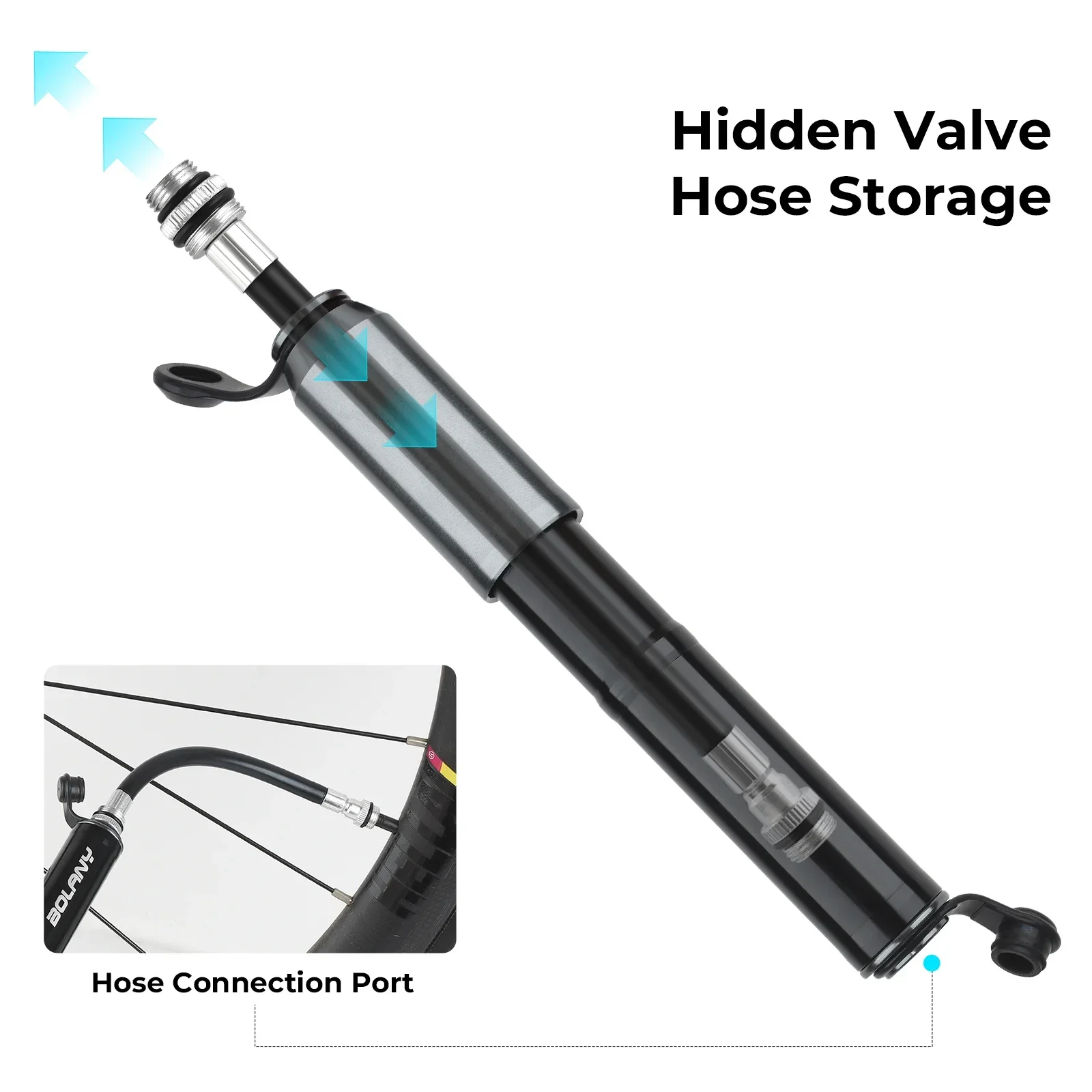 Мини-велосипедный воздушный насос BOLANY 160 фунтов на квадратный дюйм скрытый шланг