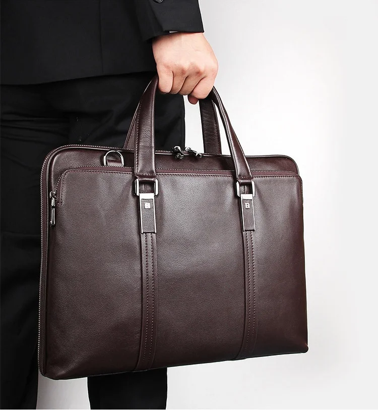 Black Coffee Formal Luxury Leather Layer Doctor Business Man Briefcase Bag Classic Designer Thick Leather Laptop Hand Bag