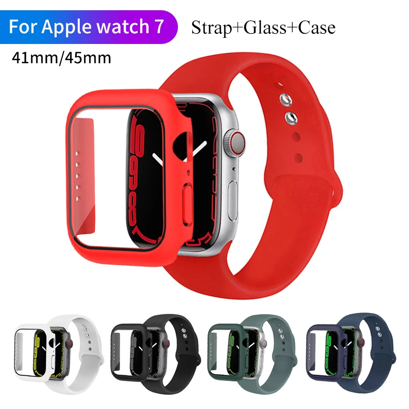 

Стекло + ремешок для Apple Watch Band 41 мм 45 мм защита для экрана + чехол + аксессуары для ремня браслет IWatch Series 7 45 мм