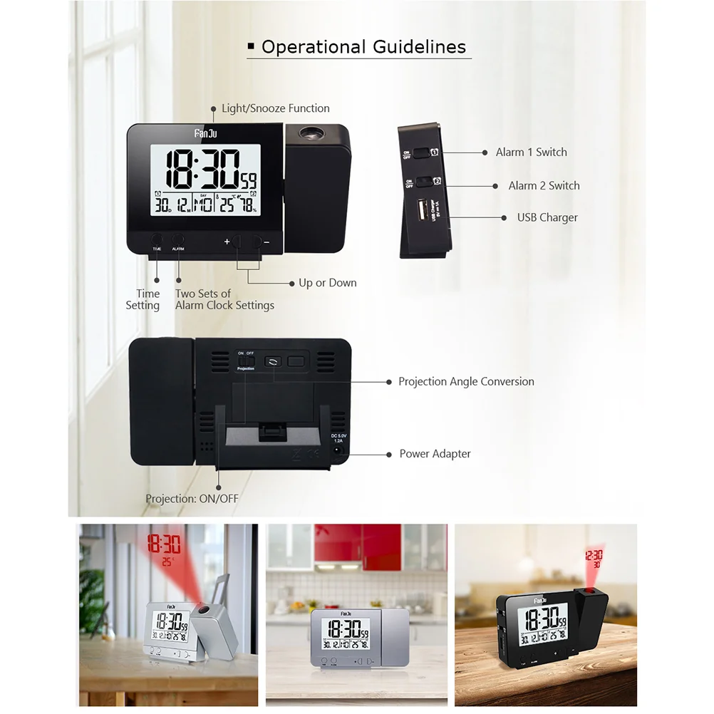 Настенные часы Проекционный стол календарь цифровой с проектором Громкий