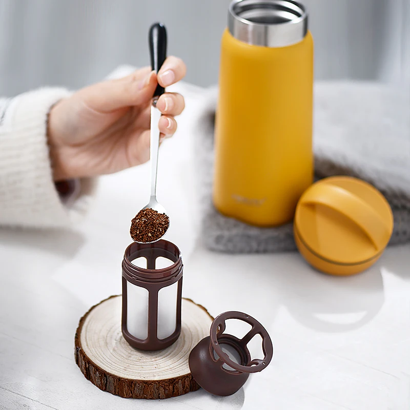 

Stainless Steel Milk Tea Coffee Mug Leak-Proof Thermos Mug Portable Travel With Tea Coffee Filter Insulated Water Cup For Gifts