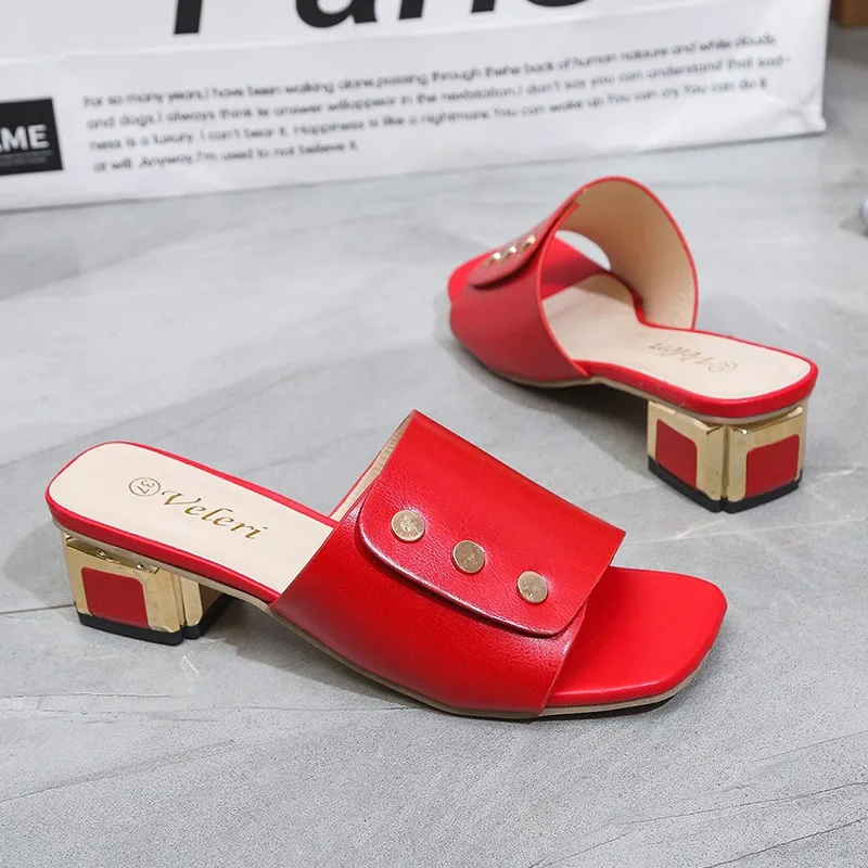 2022 Fashion Brand Slippers Ladies Elegant Heels Sandals Slip On Slide Femmes Ytmtloy Indoor Square Heel Zapatillas Mujer Casa