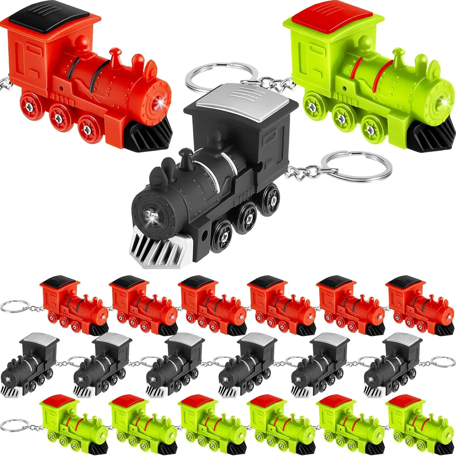 

Trains Birthday Party Favors Keychain Light Up Train Backpack Clips with LEDs and Sounds LED School Classroom Rewards Goodie