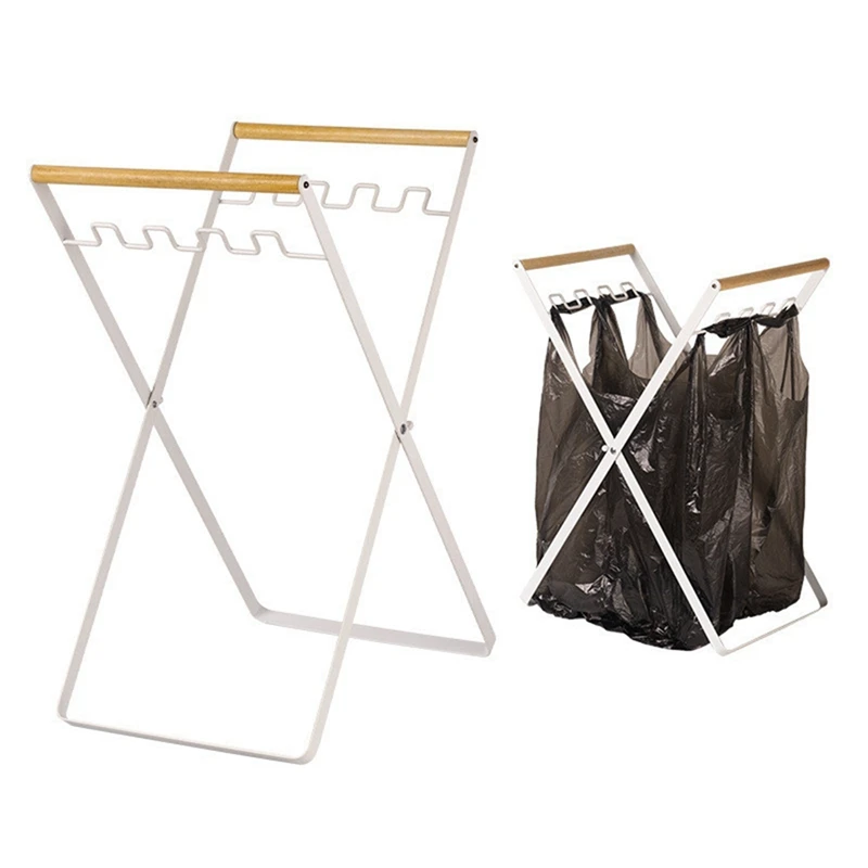 Держатель для мусорного пакета с деревянной ручкой портативный кухонный стеллаж