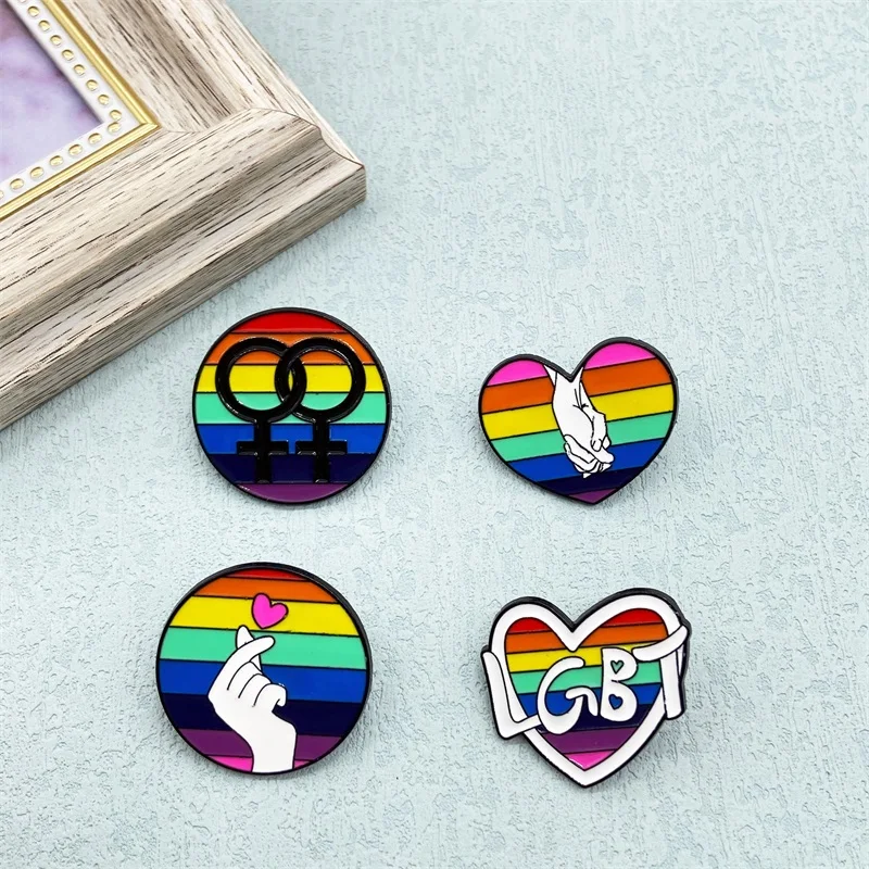 

Creative Fashion Rainbow Love Heart Concentric Design Metal Enamel Brooch Simple Personality Men And Women Badge Pin Jewelry