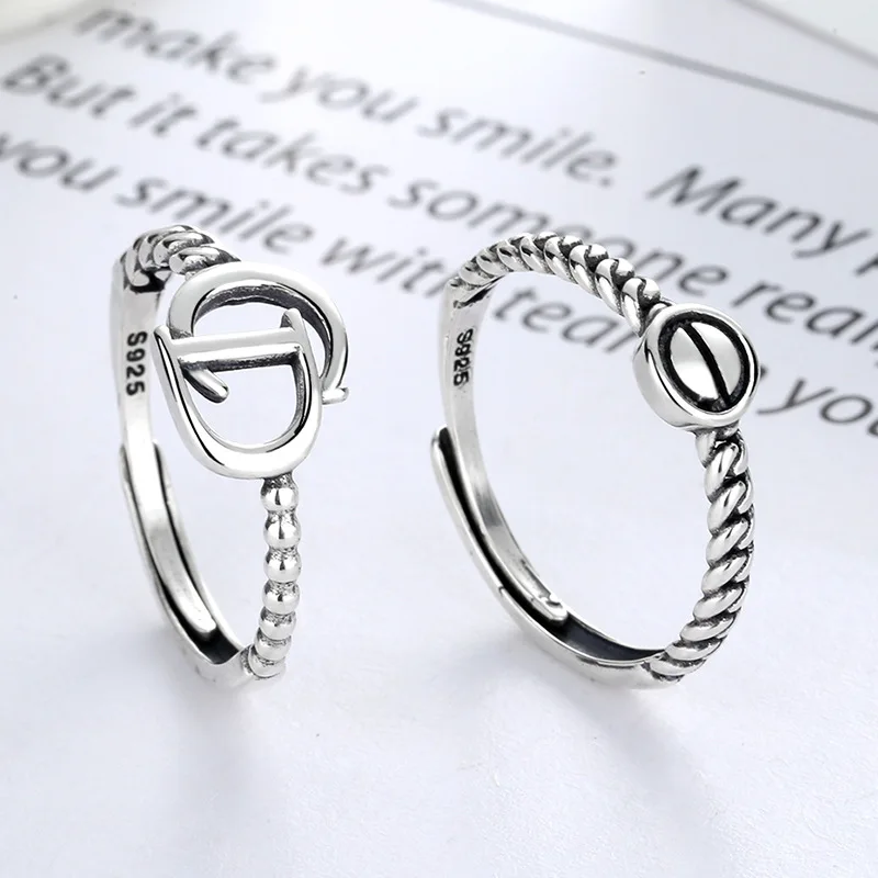 

S925 Sterling Silver Japanese Korean Style Women's Ring CD Retro Open Adjustable Finger Ring Wedding Luxury Jewelry 2022 Trend