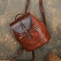 vintage vegetable tanned cowhide women backpack luxury brand bag 2022 high quality fashion casual portable flip type women bag