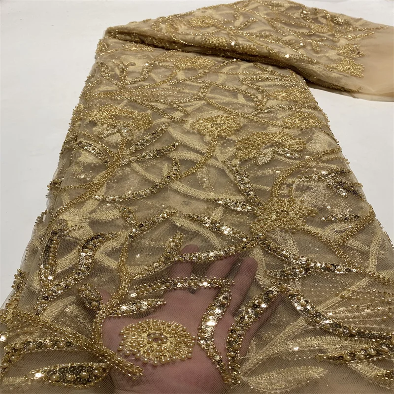 

Золотая африканская кружевная интерьерная ткань 2022 французская Сетка Тюль Кружева пайетки для вечерних платьев F6357