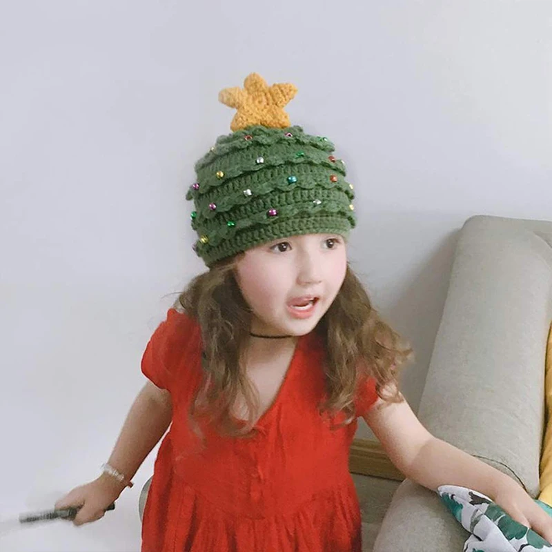

Вязаная шапка с рождественской елкой для детей и взрослых, Женская шерстяная теплая вязаная шапка ручной работы, подарок, шапка, Новогодний подарок