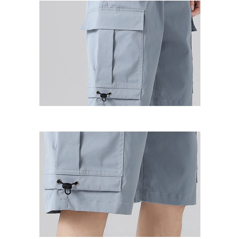 Men Flap Pocket Drawstring Waist Shorts Summer Casual Jogging Sport Pants Running Multi-pocket Overalls Straight Loose