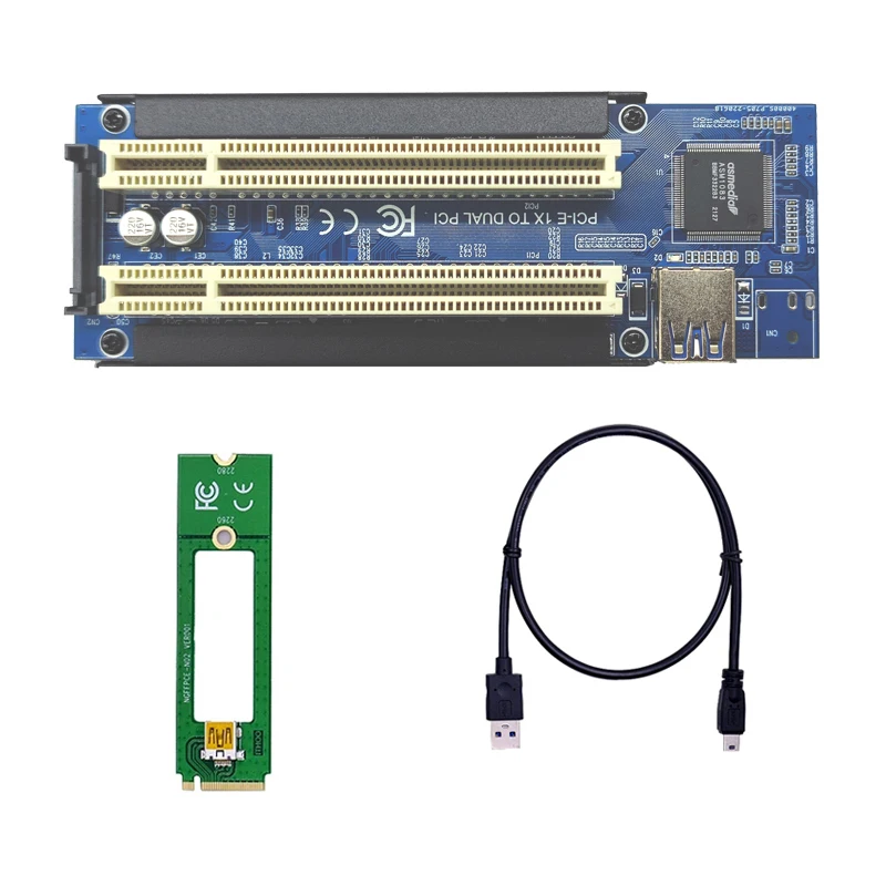 PCI Riser Card Adapter Converter NVME/Mini PCIE/PCI Express X1 to 1/2Port Slot ASM1083 Chip with USB3.0 Cable for Desktop PC