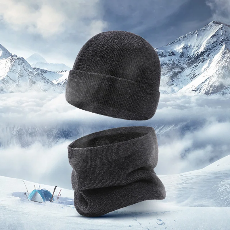 

Осенне-зимний комплект из шапки и перчаток и шарфа вязаный ветрозащитный шейный плотный теплый однотонный Комплект из трех предметов
