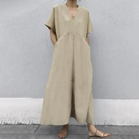 yeezzi plus size 5xl summer casual vintage sexy beach bohemian short sleeves sundress solid color midi dress for women 2022