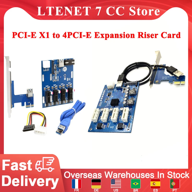 

PCI-E 1 to 4 PCI Express 1X Slots Riser Card Mini ITX to External 4 PCI-e Slot Adapter Extension Card PCIe Port Multiplier Card