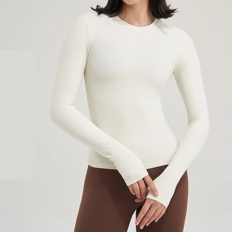 Solid Color Fitness Soft Women Sport Long Sleeve Yoga Shirt Top Round Neck Gym T-shirt Breathable Comprehensive Training Wear