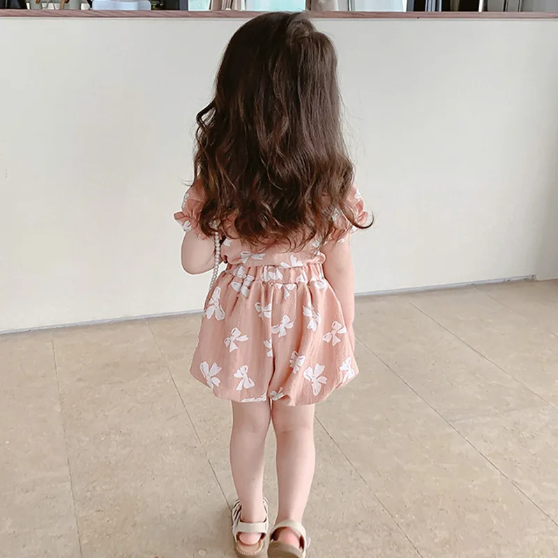 RiniKinda Toddler Kids Girls' Summer Clothes Outfit Sets Baby Short Tops Floral Bloomers Suits For Girls Child Clothing Sets