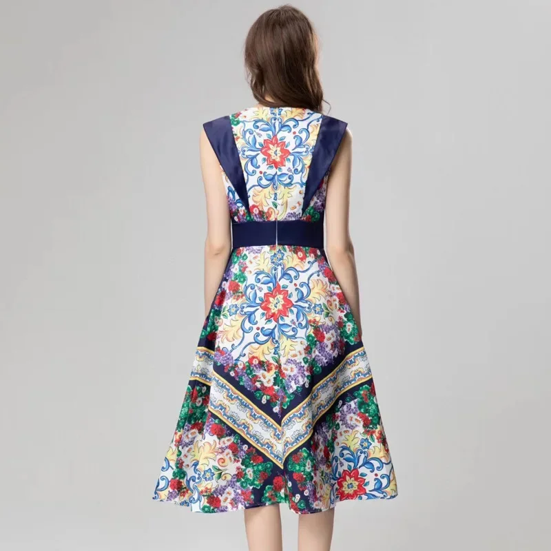 2024 новое летнее женское платье с круглым вырезом без рукавов украшенное стразами