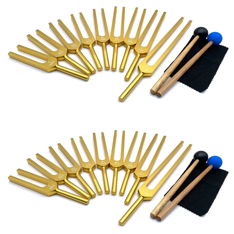 

2X Tuning Fork Set - 18 Tuning Forks For Healing Chakra,Sound Therapy,Keep Body,Mind And Spirit In Perfect Harmony- Gold