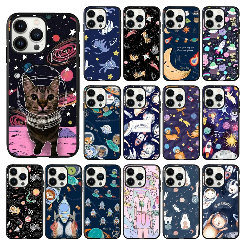 

Space Astronaut Cartoon animal fox cat stars planet moon Phone Case For iphone 13 12 11 Pro Max 13 Pro XS MAX X XR SE2 8 7 Plus