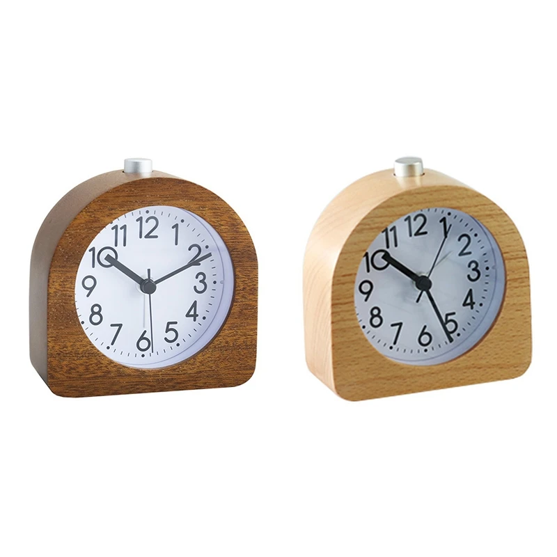Without Ticking Retro Wooden Alarm Clock With Dial Alarm Light Quiet Table Clock With Snooze Function