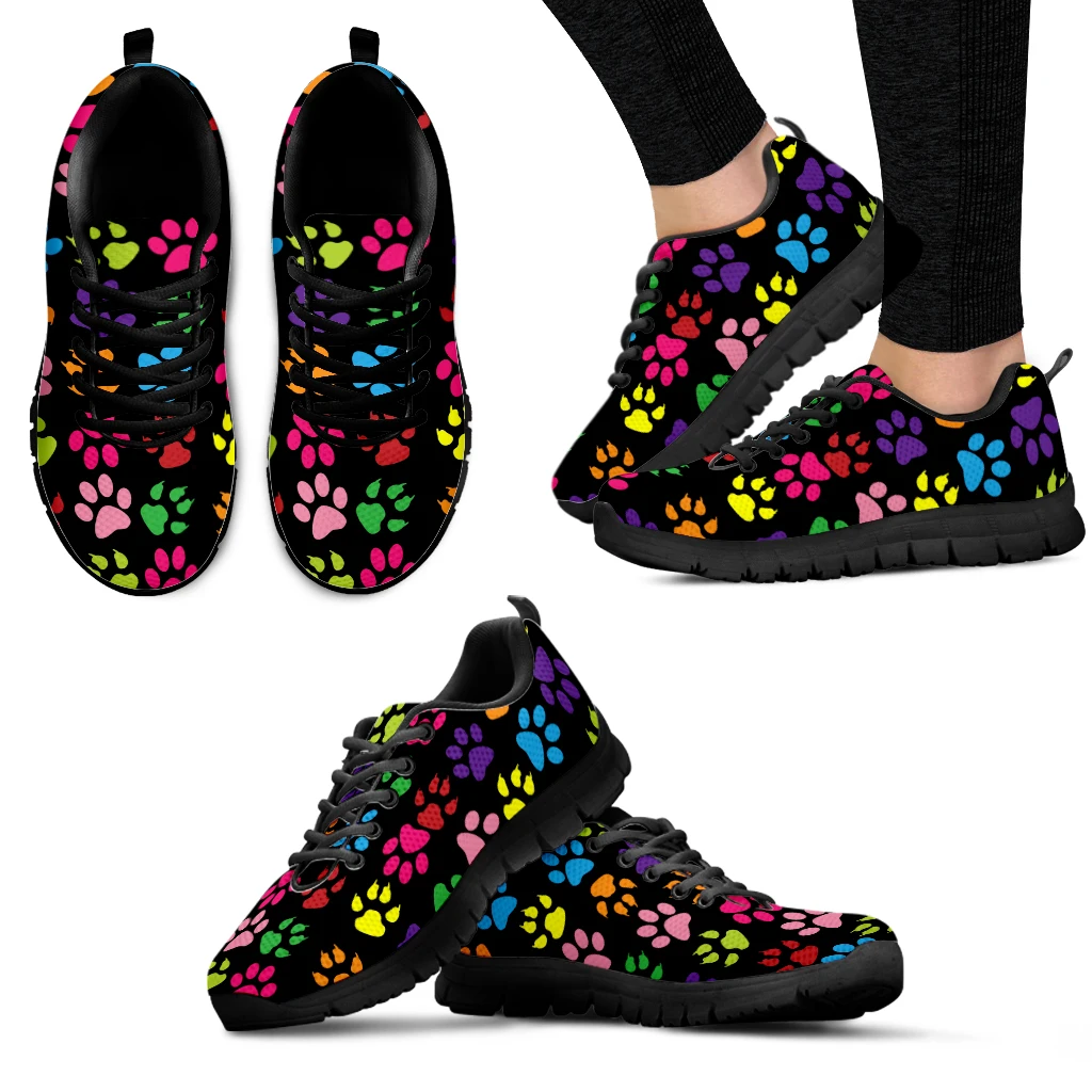 

INSTANTARTS Rainbow Color Cartoon Dog Paw Print Lightweight Outdoor Shoes Comfortable Summer Breathable Shoes Basketball Shoes