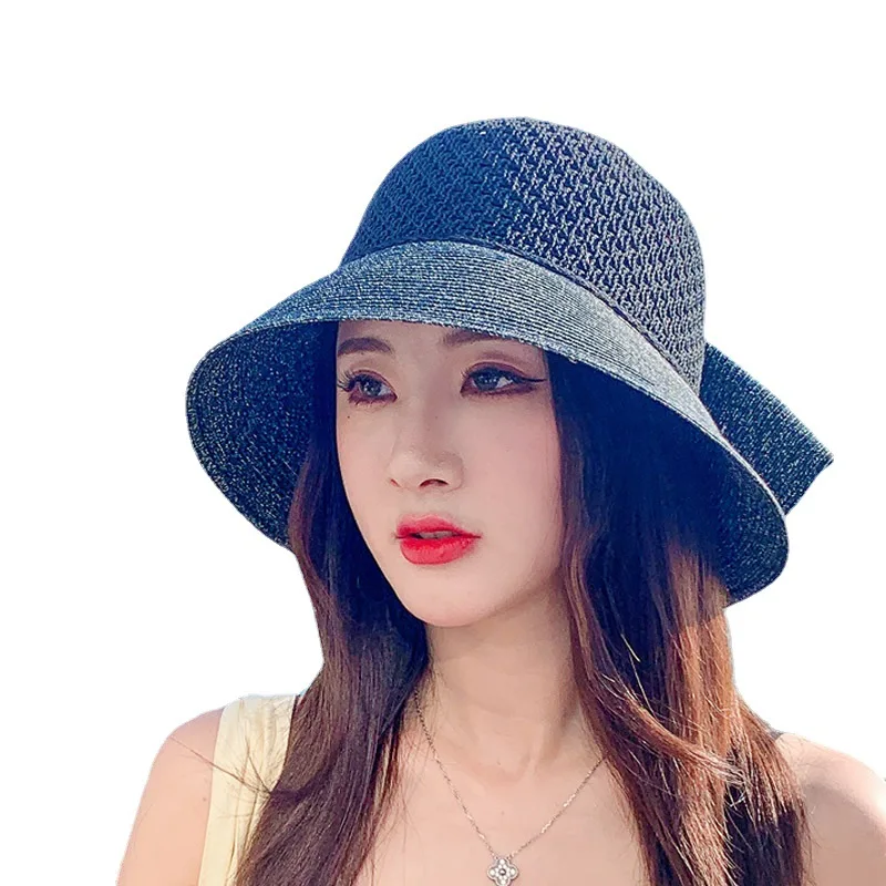 Straw Hat Women Bow Summer Big Brim Beach Cap Women's Summer Sun Hat Foldable Sun Hat